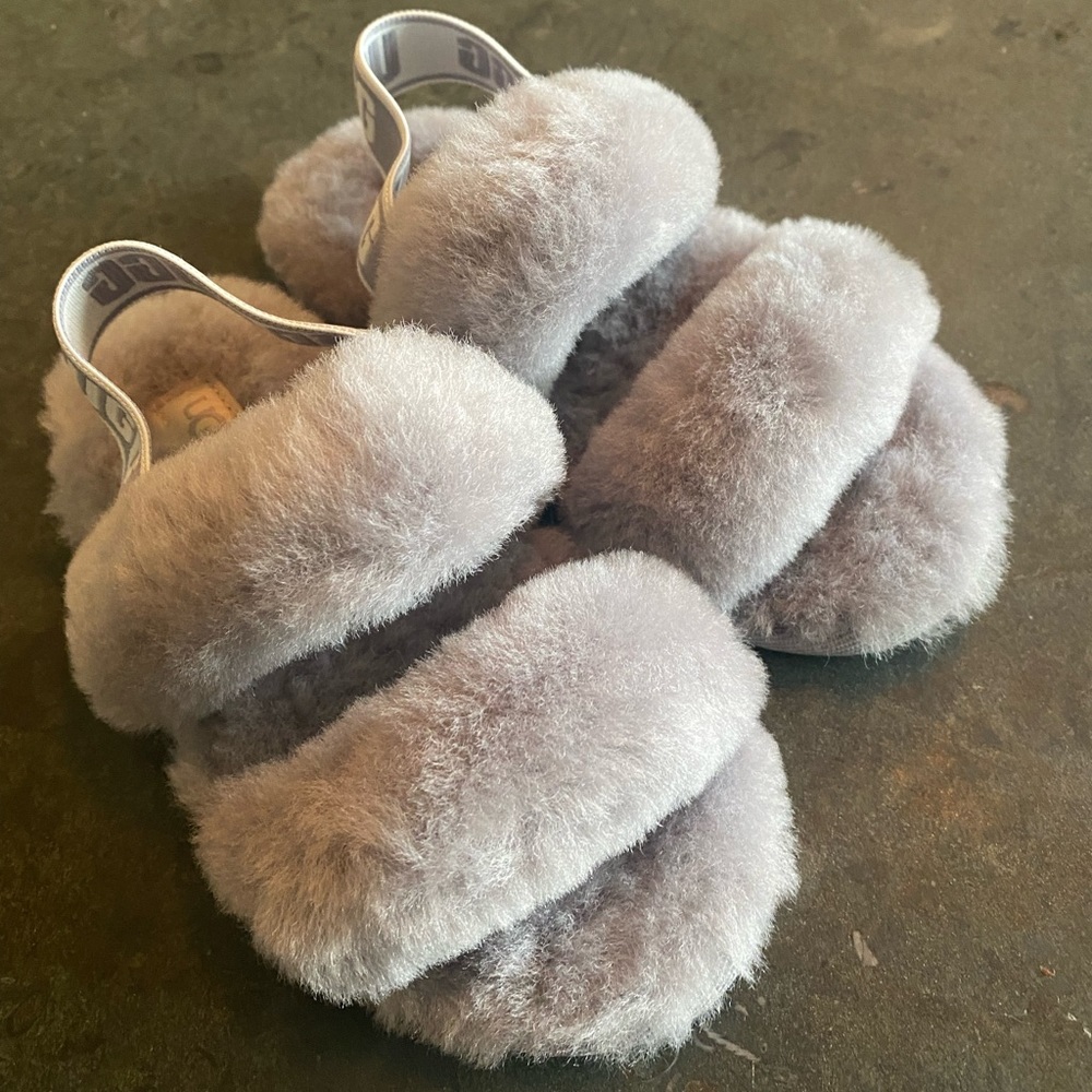 UGG-Children’s Grey Sheepskin Slip on Slides Iconic UGG Style-NWT Kids US Sz 9